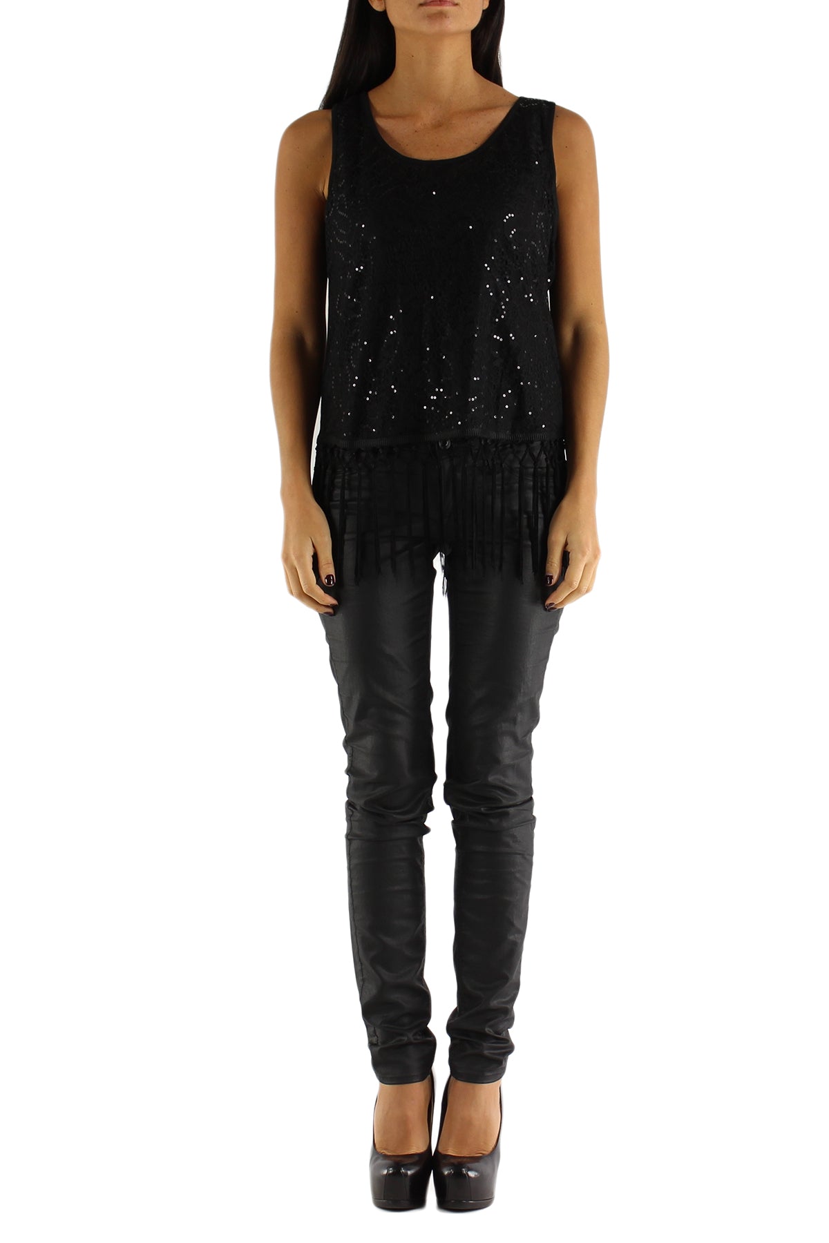 Blonde top med pailletter