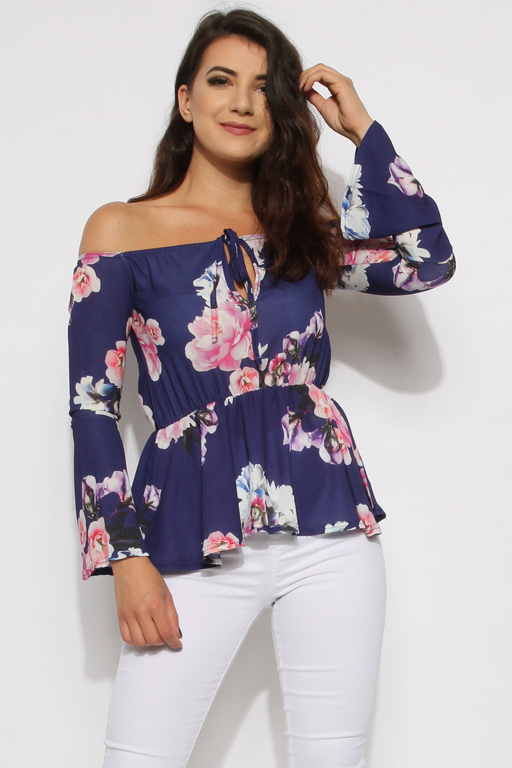 Blomstret off shoulder bluse